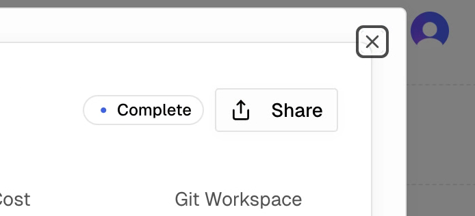 Dashboard task modal with Share button